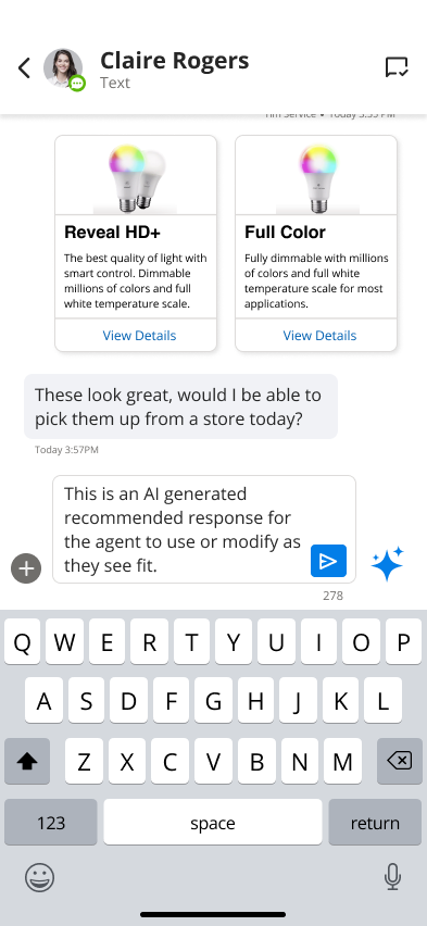 AI recommended response in the message box