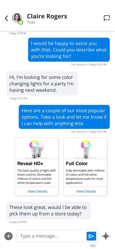Messaging Studio conversation with product recommendations