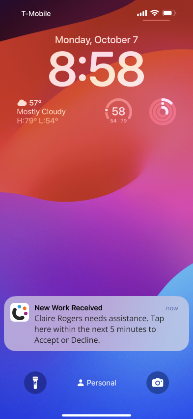 New work notification on the lock screen